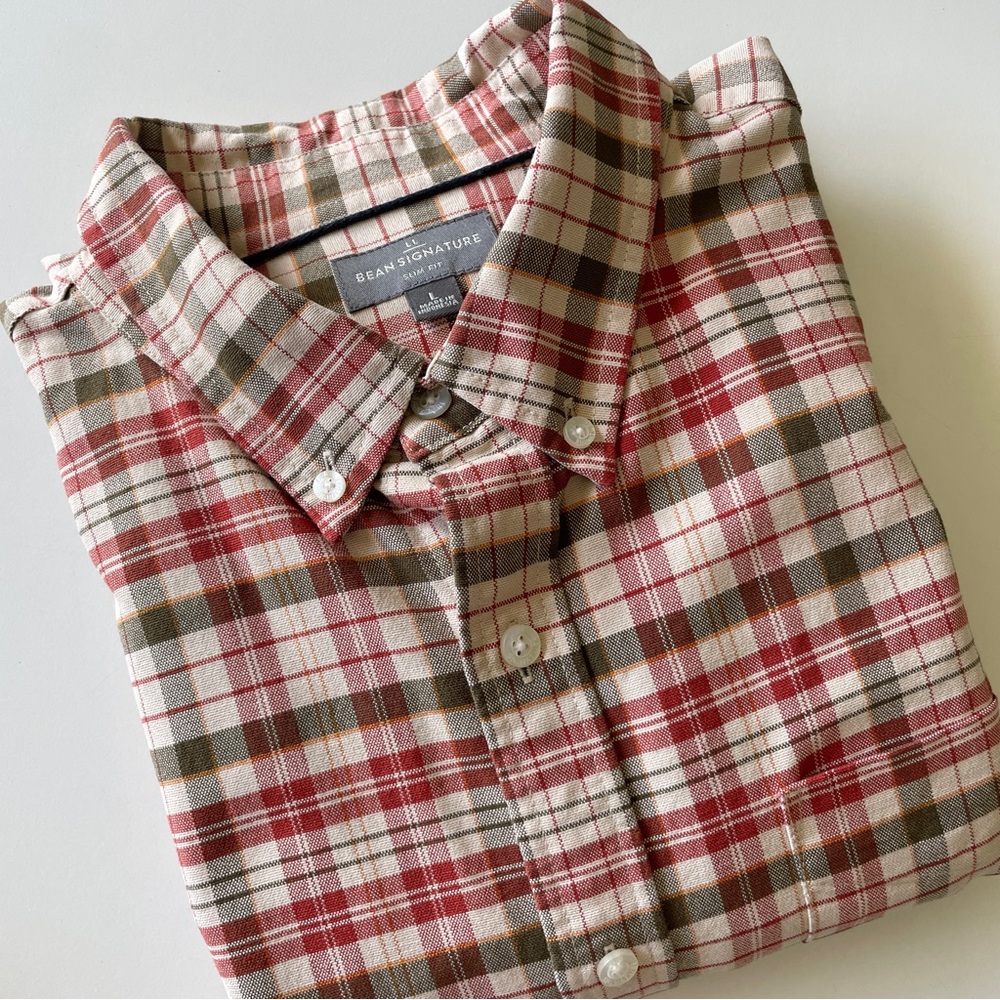 L.L. Bean Signature Slim Fit Men’s Plaid Shirt Long Sleeve Button Up L Large